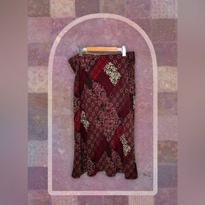 Red Paisley Print Midi Skirt